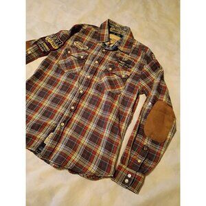 Alcott Shirt Mens Small Red Navy Plaid Long Sleeve Aspen Campground Embroidered